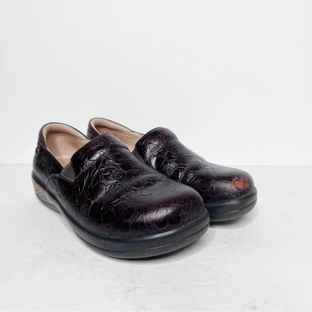 Alegria Keli Work Professional Shoes Brown Leather Size 38 Floral Size 7 Women’s